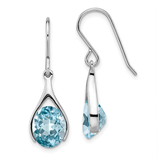 Rhodium-plated Sterling Silver Blue Topaz Shepherds Hook Earrings
