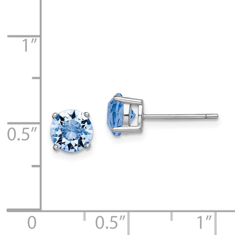 Rhodium-plated Sterling Silver Light Blue Crystal Birthstone Earrings