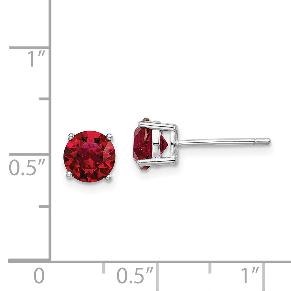 Rhodium-plated Sterling Silver Red Crystal Birthstone Earrings