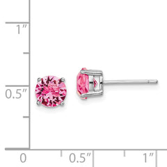 Rhodium-plated Sterling Silver Pink Crystal Birthstone Earrings