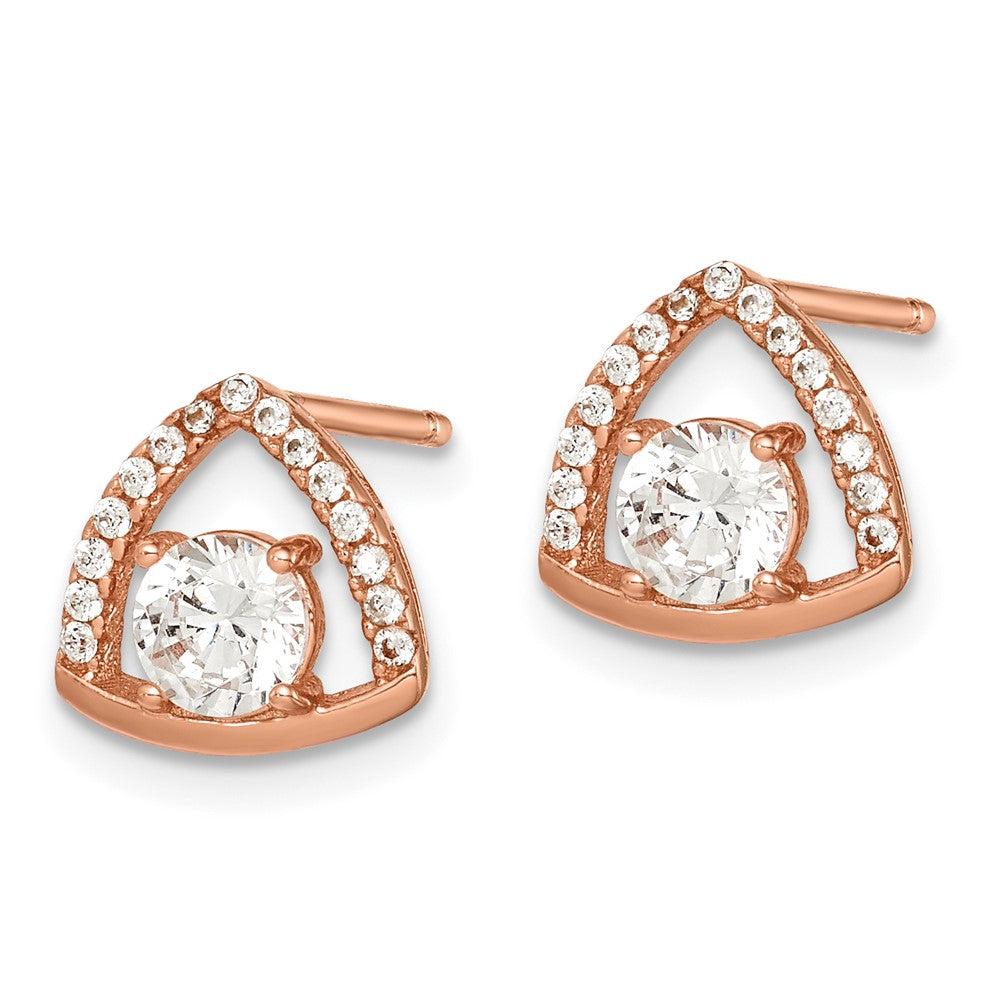 Sterling Silver Rose-tone Triangle CZ Stud Earrings