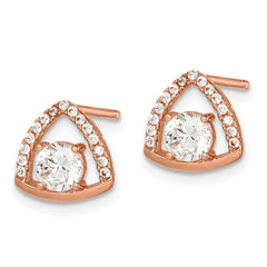 Sterling Silver Rose-tone Triangle CZ Stud Earrings