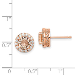 Rose Gold-plated Sterling Silver Round Peach CZ Halo Post Earrings