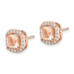 Rose Gold-plated Sterling Silver Square Peach CZ Halo Post Earrings