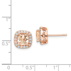 Rose Gold-plated Sterling Silver Square Peach CZ Halo Post Earrings