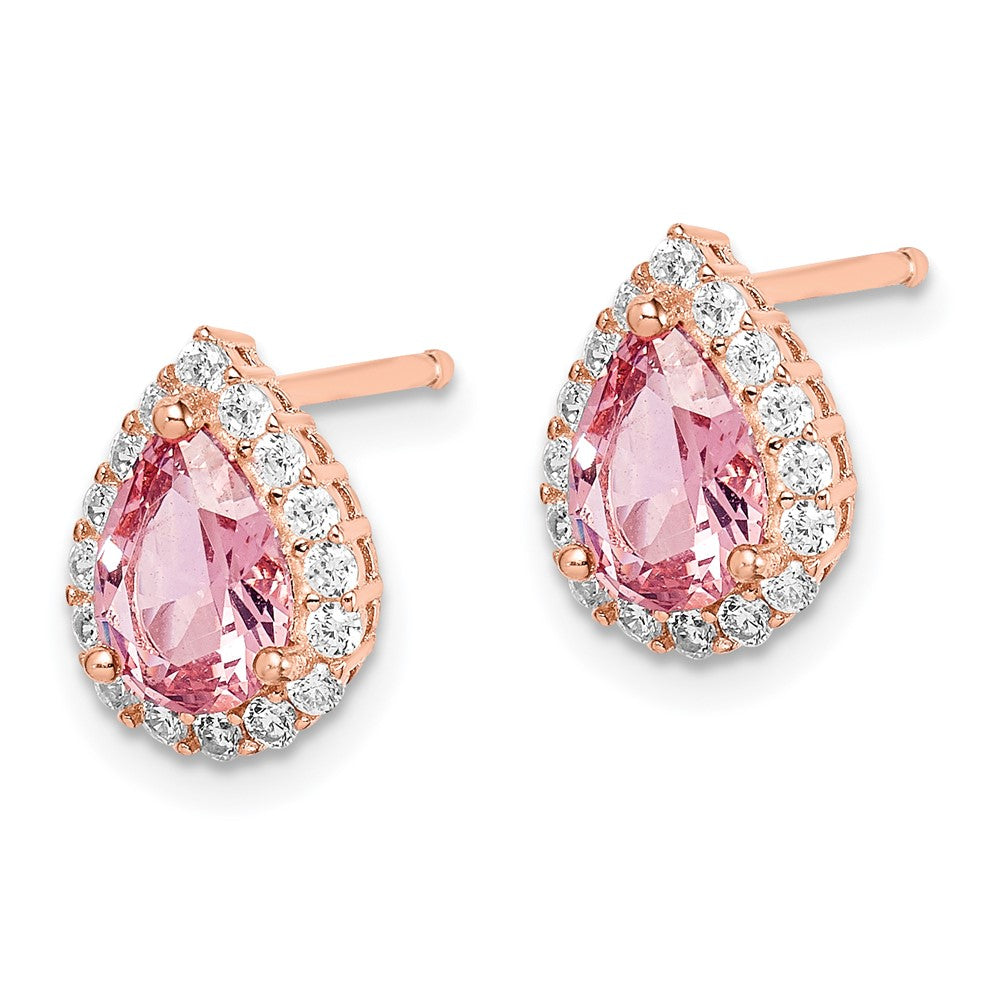 Rose Gold-plated Sterling Silver Post CZ and Pear Teardrop Pink Crystal Earrings