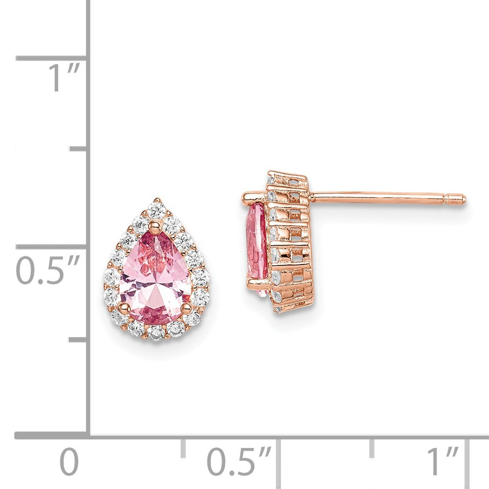 Rose Gold-plated Sterling Silver Post CZ and Pear Teardrop Pink Crystal Earrings