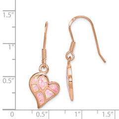 Rose Gold-plated Sterling Silver Created Opal Inlay Heart Dangle Earrings