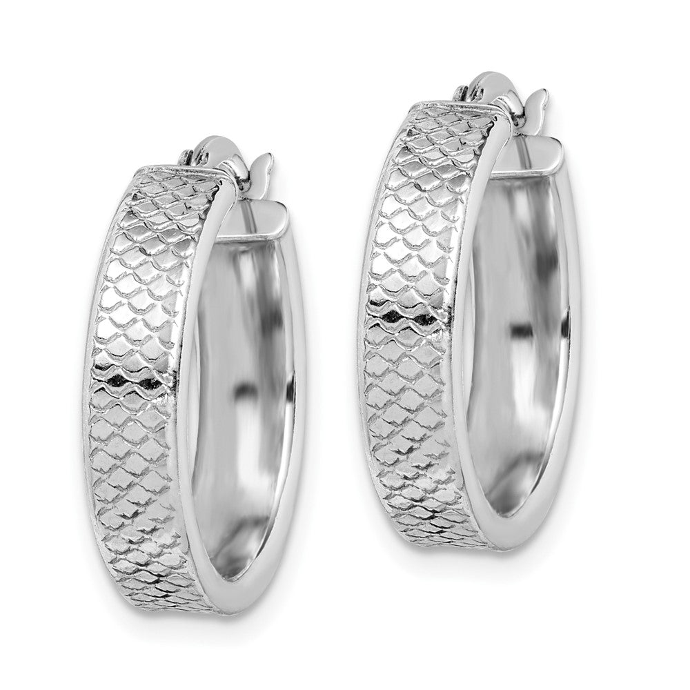 Rhodium-plated Sterling Silver Textured 5x20mm Hoop Earrings