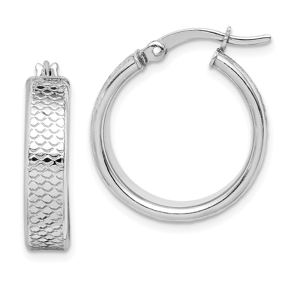 Rhodium-plated Sterling Silver Textured 5x20mm Hoop Earrings