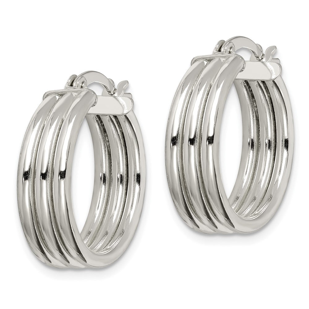 Sterling Silver Polished Grooved 6.5x20mm Hoop Earrings