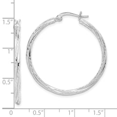 Rhodium-plated Sterling Silver 2x35mm Twisted Hoop Earrings