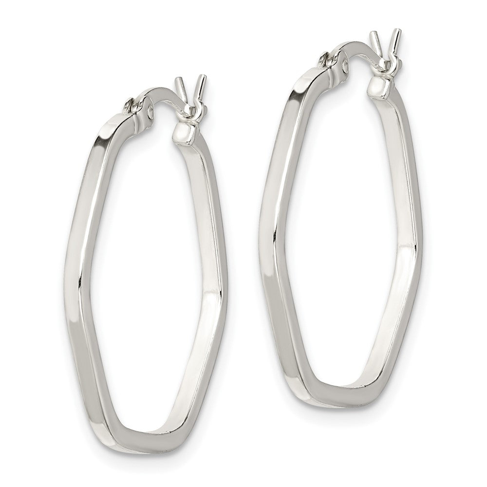 Sterling Silver Polished Hexagon Hoop Earrings