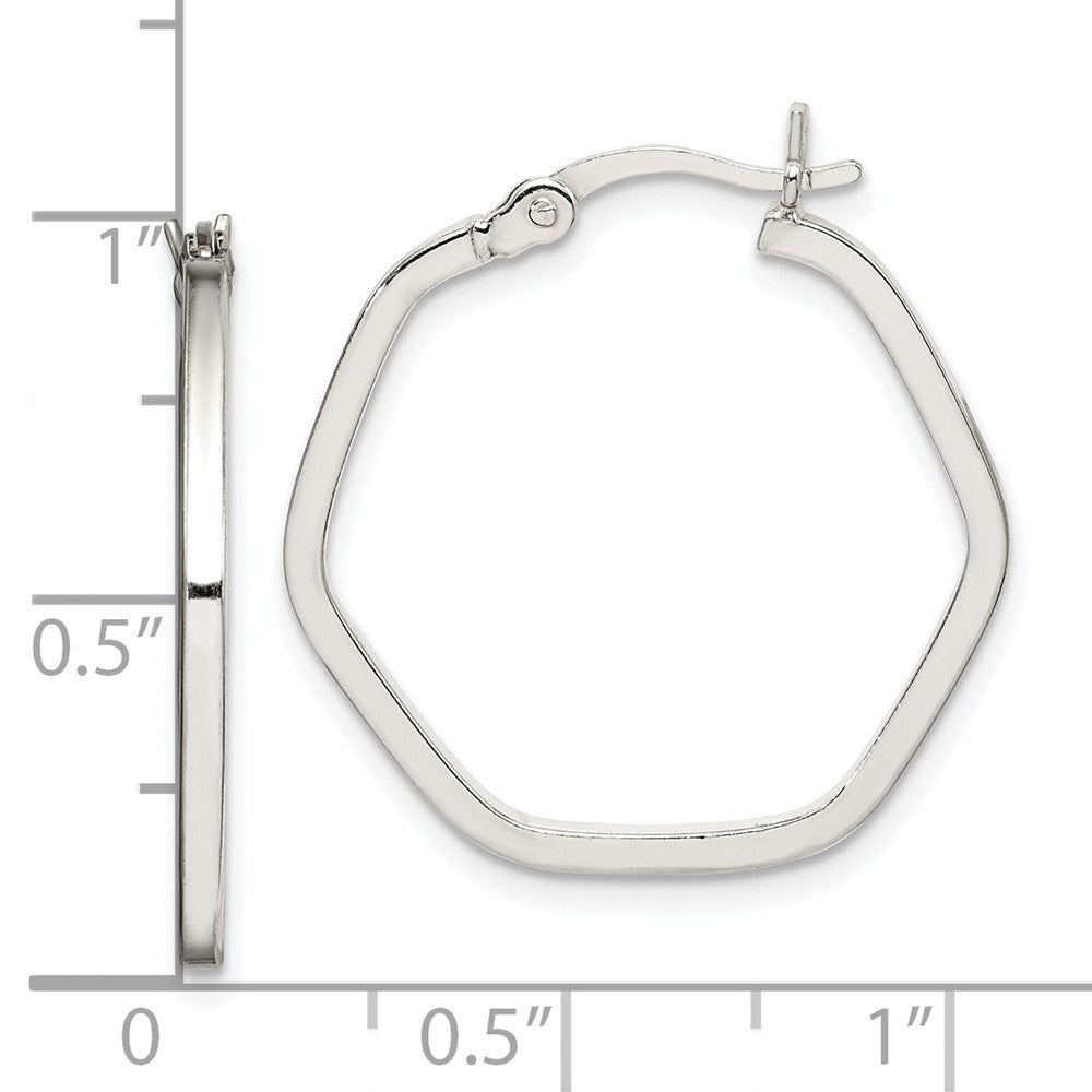 Sterling Silver Polished Hexagon Hoop Earrings