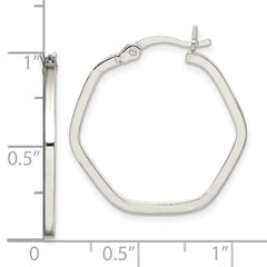 Sterling Silver Polished Hexagon Hoop Earrings