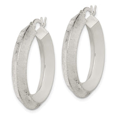 Sterling Silver Textured Polished 5.5x30mm Knife-edge Hoop Earrings