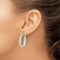 Sterling Silver Textured Polished 5.5x30mm Knife-edge Hoop Earrings