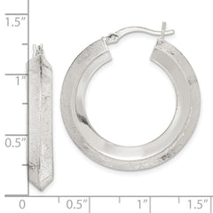 Sterling Silver Textured Polished 5.5x30mm Knife-edge Hoop Earrings
