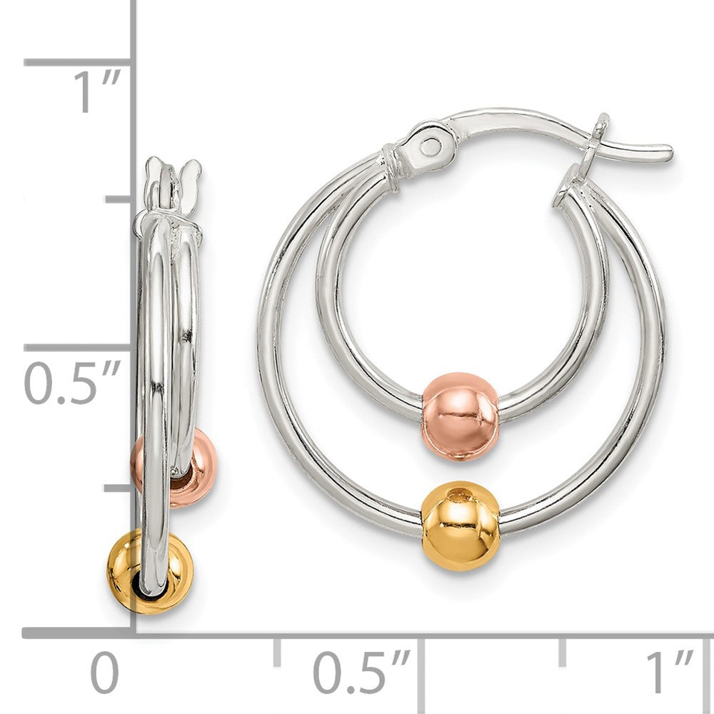 Sterling Silver, Yellow & Rose Gold-plated Bead Hoop Earrings