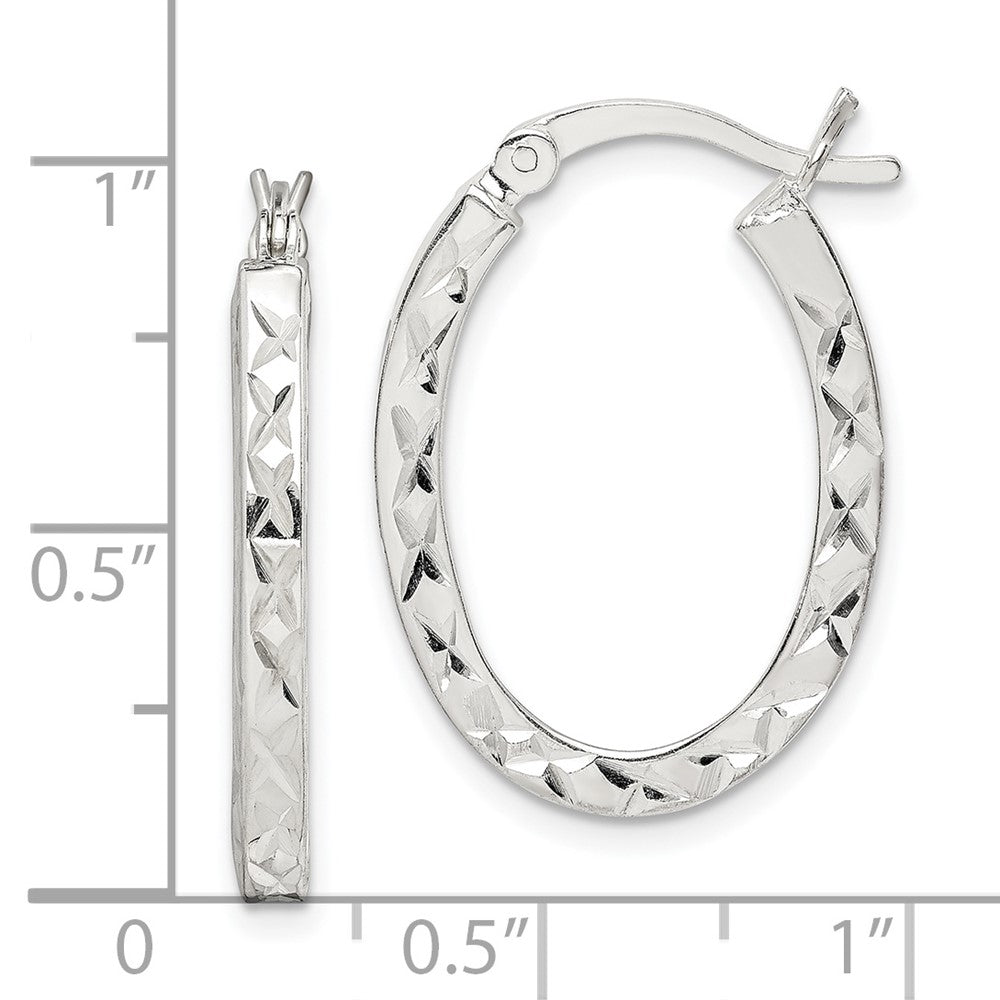 Sterling Silver Diamond-cut 2.5mm Oval Hoop Earrings