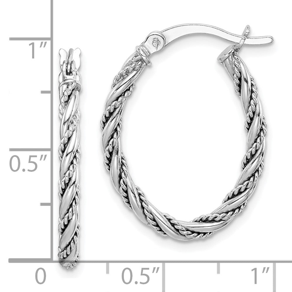 Rhodium-plated Sterling Silver 2.5mm Twisted Oval Hoop Earrings
