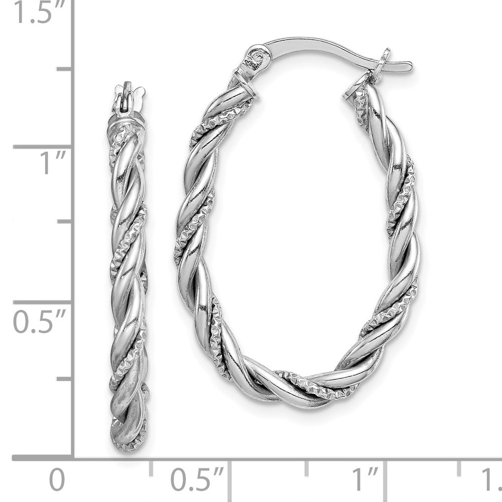 Rhodium-plated Sterling Silver 2.5mm Twisted Oval Hoop Earrings