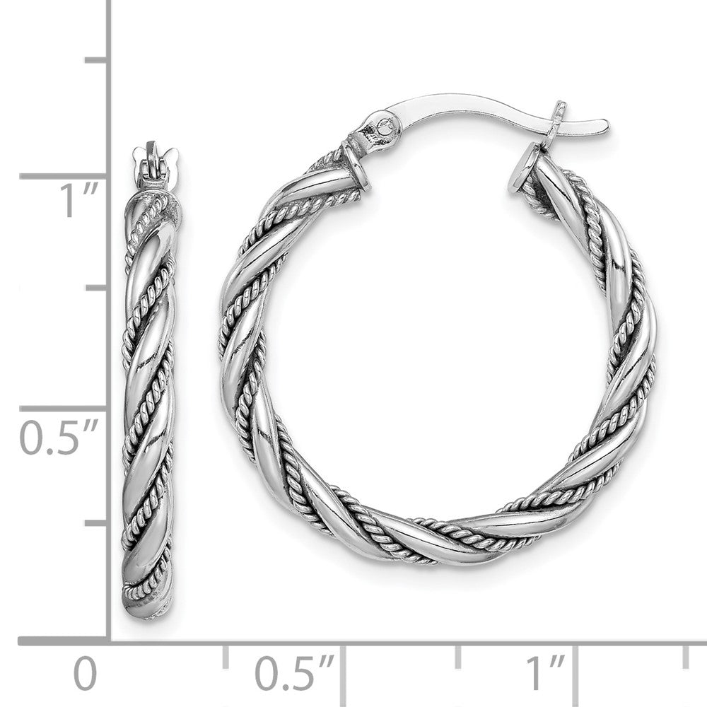 Rhodium-plated Sterling Silver 2.5x25mm Twisted Hoop Earrings