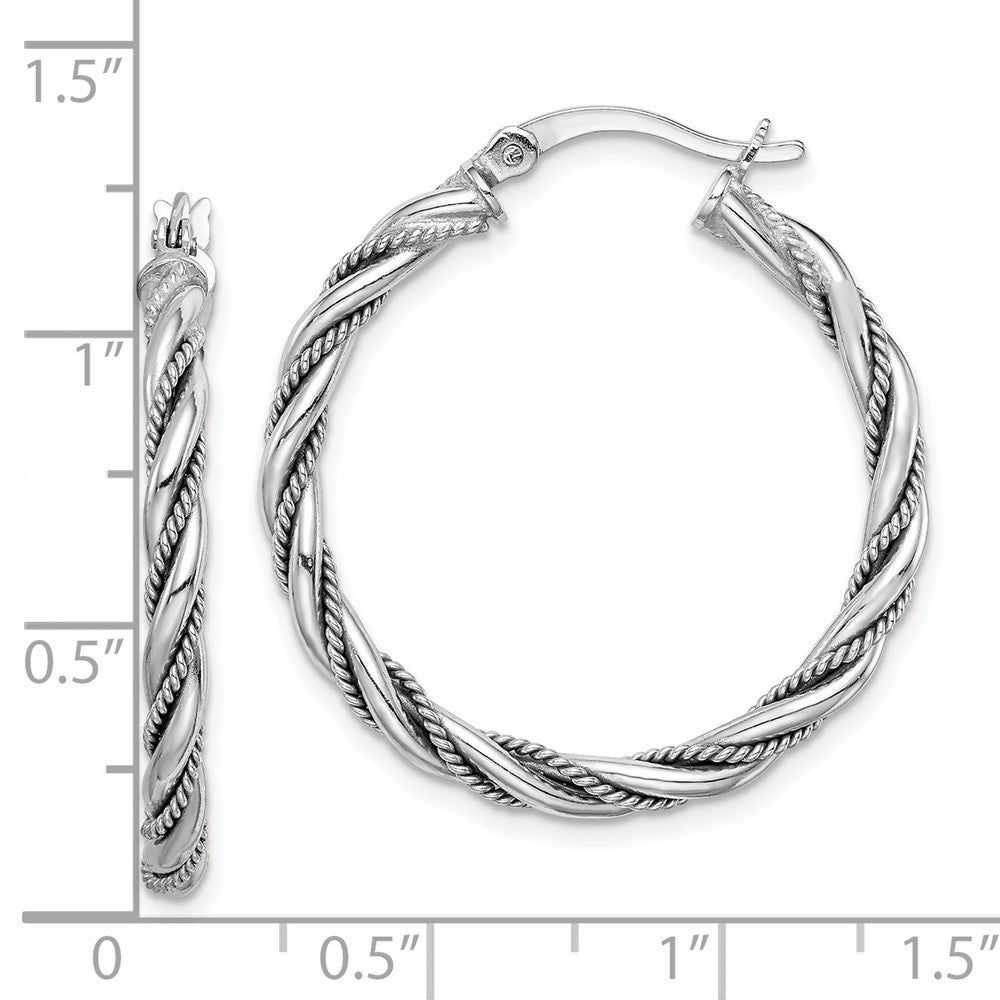 Rhodium-plated Sterling Silver 2.5x30mm Twisted Hoop Earrings