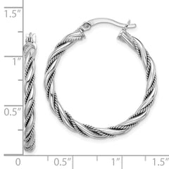 Rhodium-plated Sterling Silver 2.5x30mm Twisted Hoop Earrings