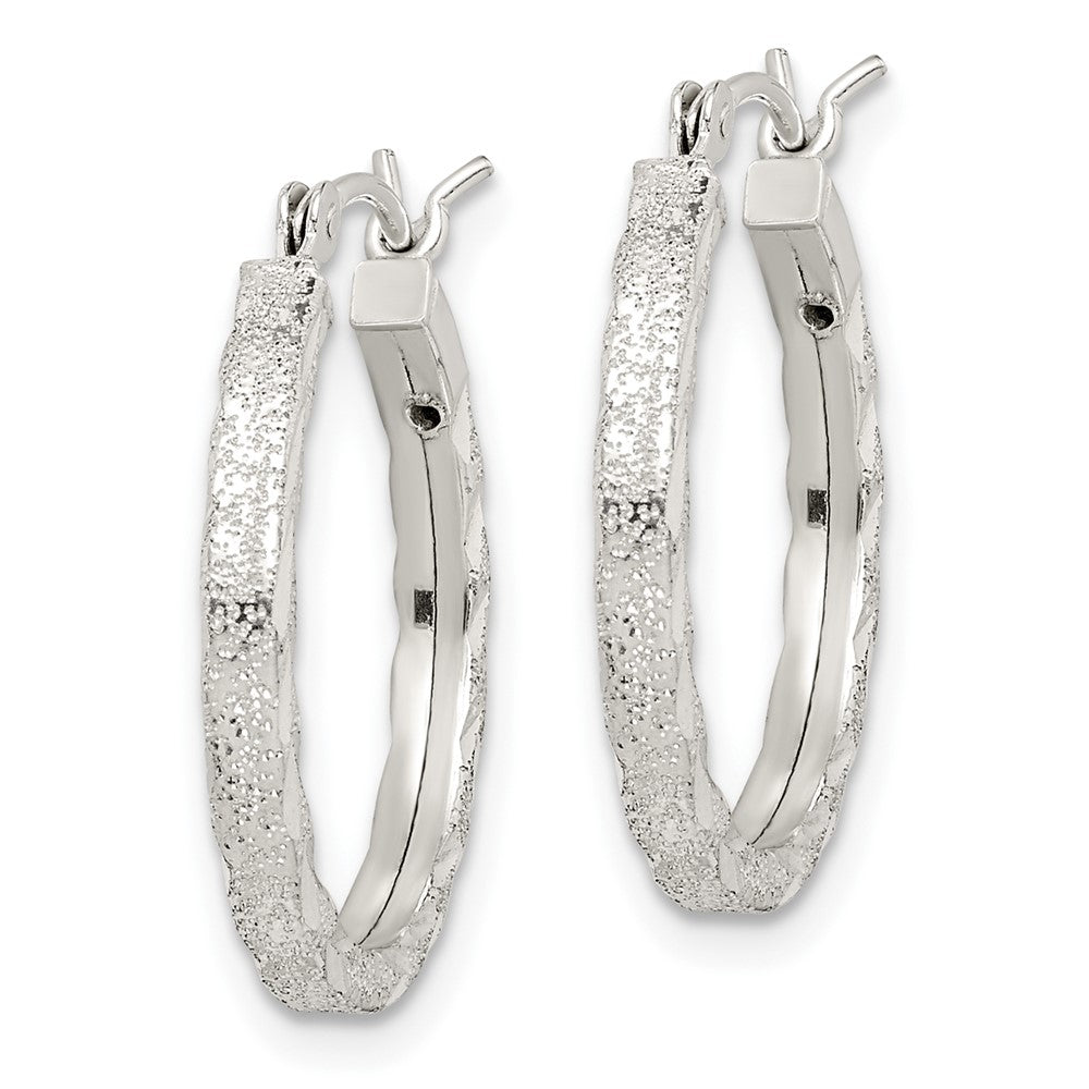 Sterling Silver Textured 2mm Diamond-cut Hoop Earrings