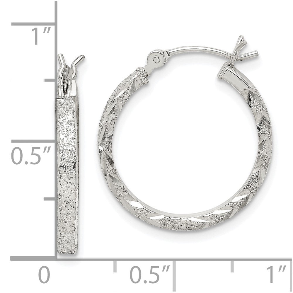 Sterling Silver Textured 2mm Diamond-cut Hoop Earrings