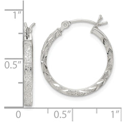 Sterling Silver Textured 2mm Diamond-cut Hoop Earrings
