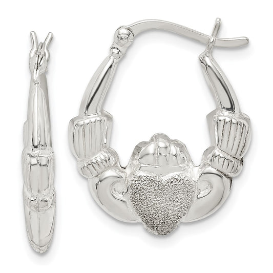 Sterling Silver Laser Cut Claddagh Hoop Earrings