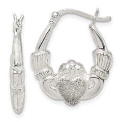 Sterling Silver Laser Cut Claddagh Hoop Earrings