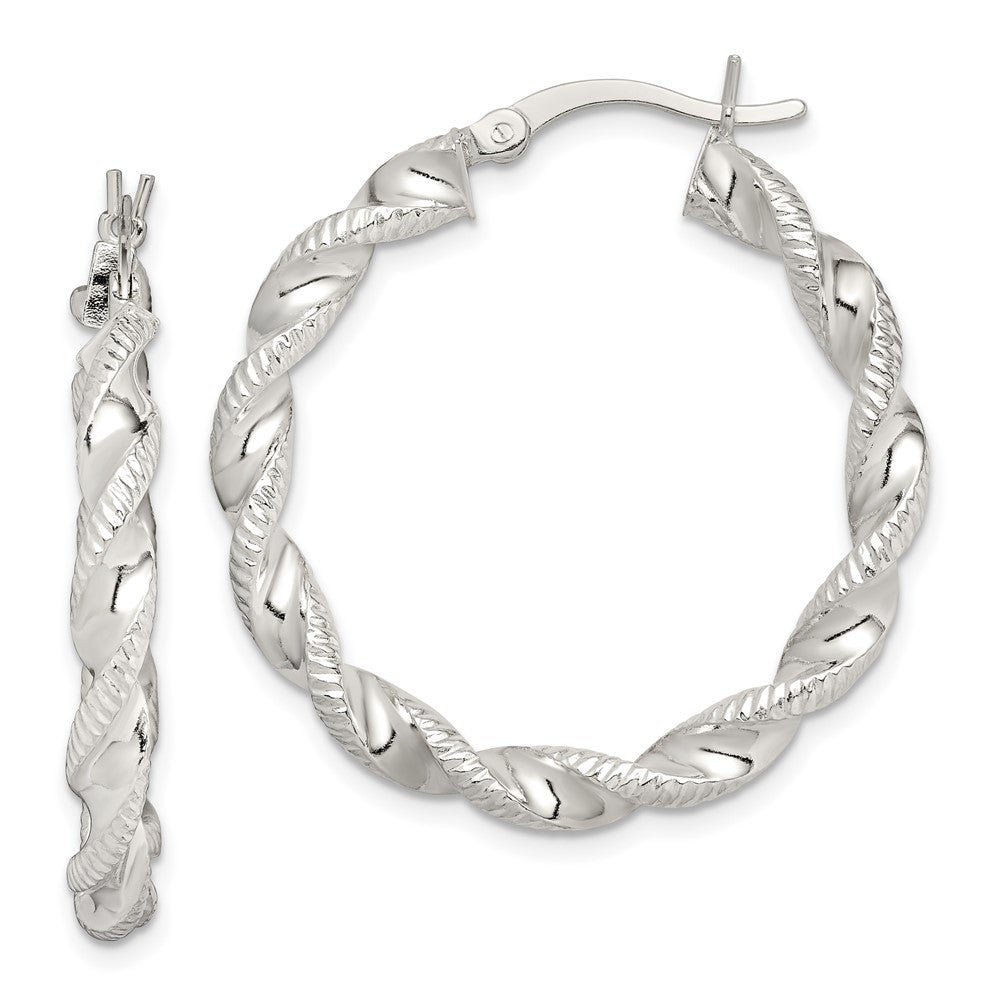 Sterling Silver Twisted and Textured Hoop Earrings