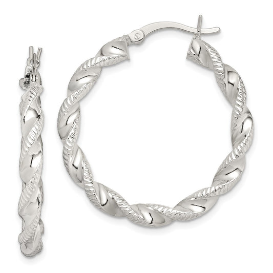 Sterling Silver Twisted and Textured Hoop Earrings