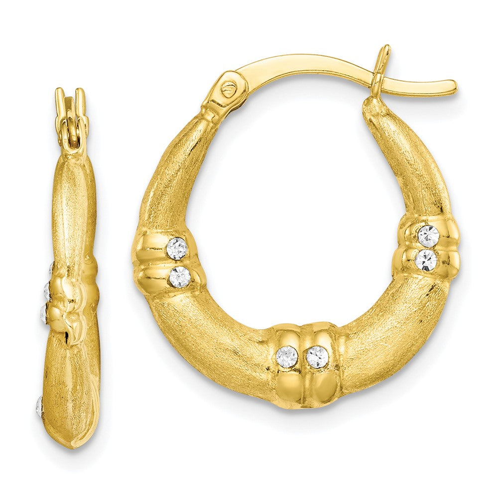 Yellow Gold-plated Sterling Silver CZ Textured Hoop Earrings