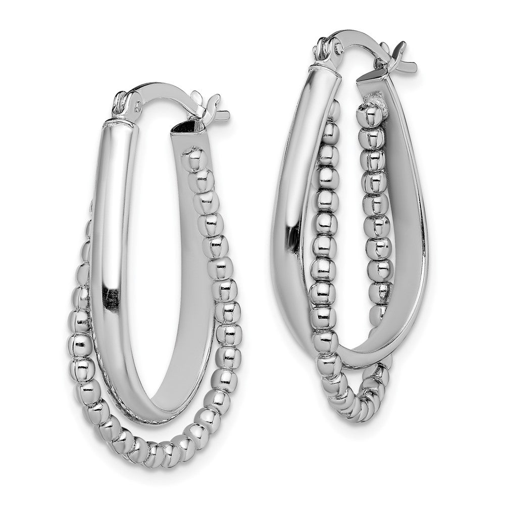 Rhodium-plated Sterling Silver Twisted and Beaded Hoop Earrings