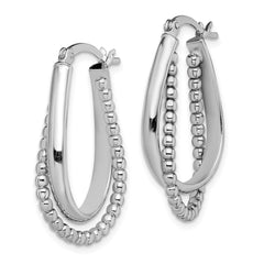 Rhodium-plated Sterling Silver Twisted and Beaded Hoop Earrings