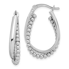 Rhodium-plated Sterling Silver Twisted and Beaded Hoop Earrings