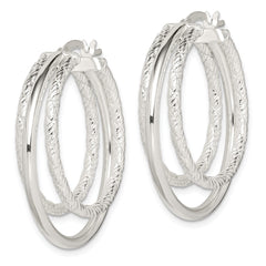 Sterling Silver Textured and Polished Triple Hoop Earrings