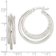 Sterling Silver Textured and Polished Triple Hoop Earrings