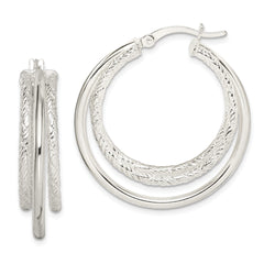 Sterling Silver Textured and Polished Triple Hoop Earrings