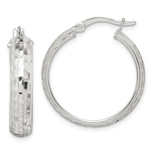 Sterling Silver Textured Hoop Earrings
