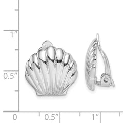 Rhodium-plated Sterling Silver Polished Shell Clip On Earrings