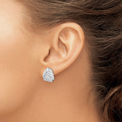 Rhodium-plated Silver Polished Woven Triangle Clip On Earrings