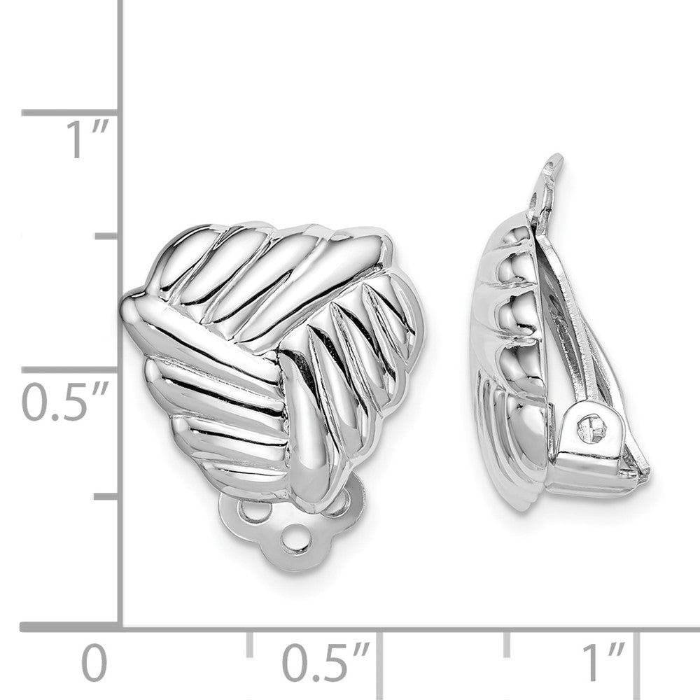 Rhodium-plated Silver Polished Woven Triangle Clip On Earrings