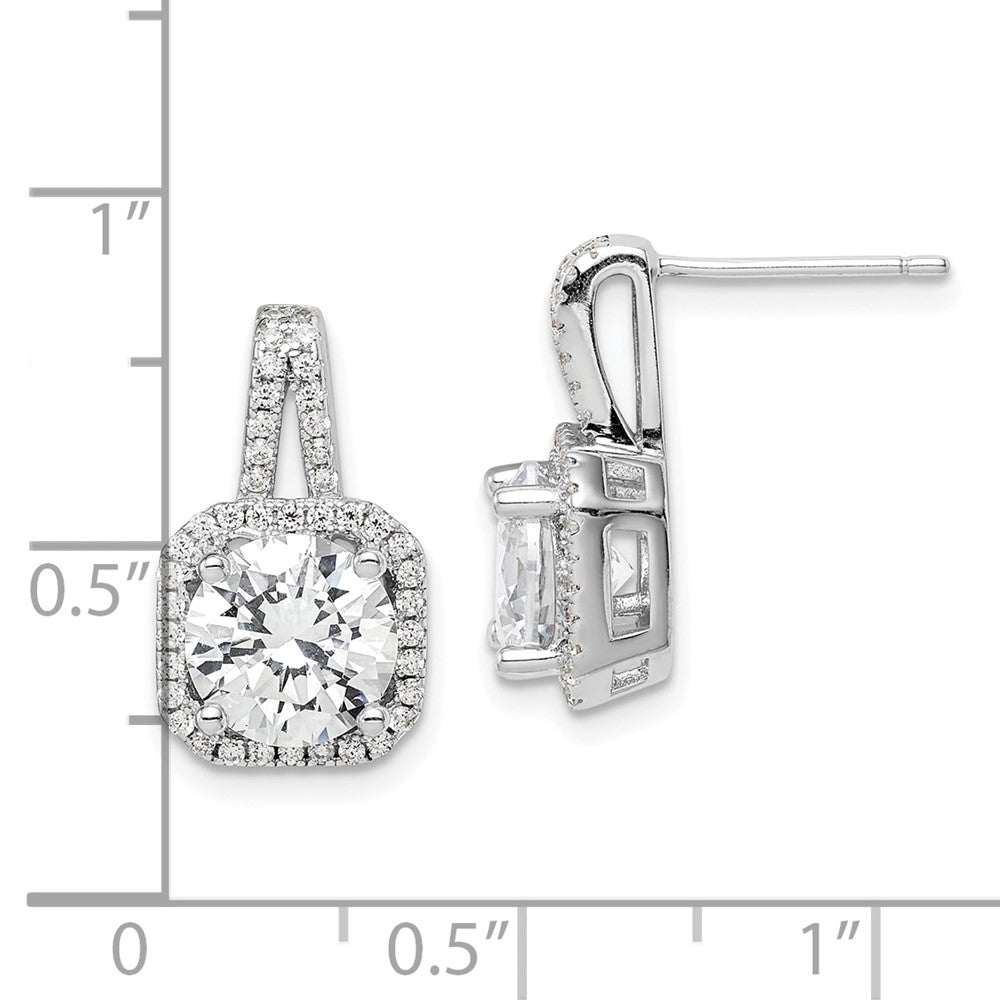Rhodium-plated Sterling Silver CZ Halo Post Earrings