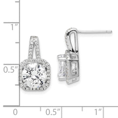 Rhodium-plated Sterling Silver CZ Halo Post Earrings
