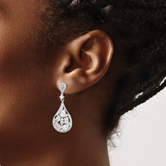 Rhodium-plated Sterling Silver CZ Teardrop Dangle Post Earrings